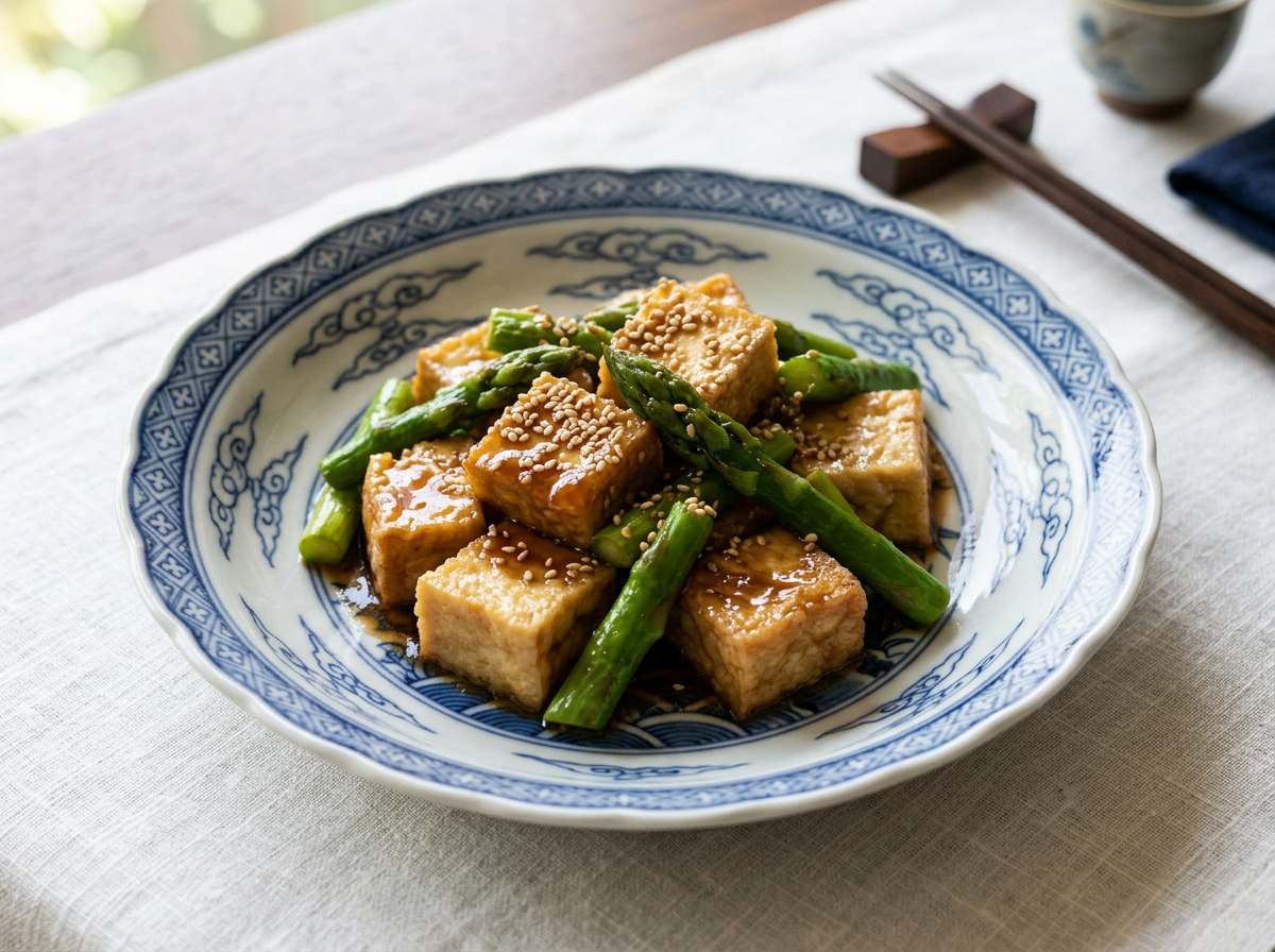 厚揚げとアスパラのオイスターごま和え
