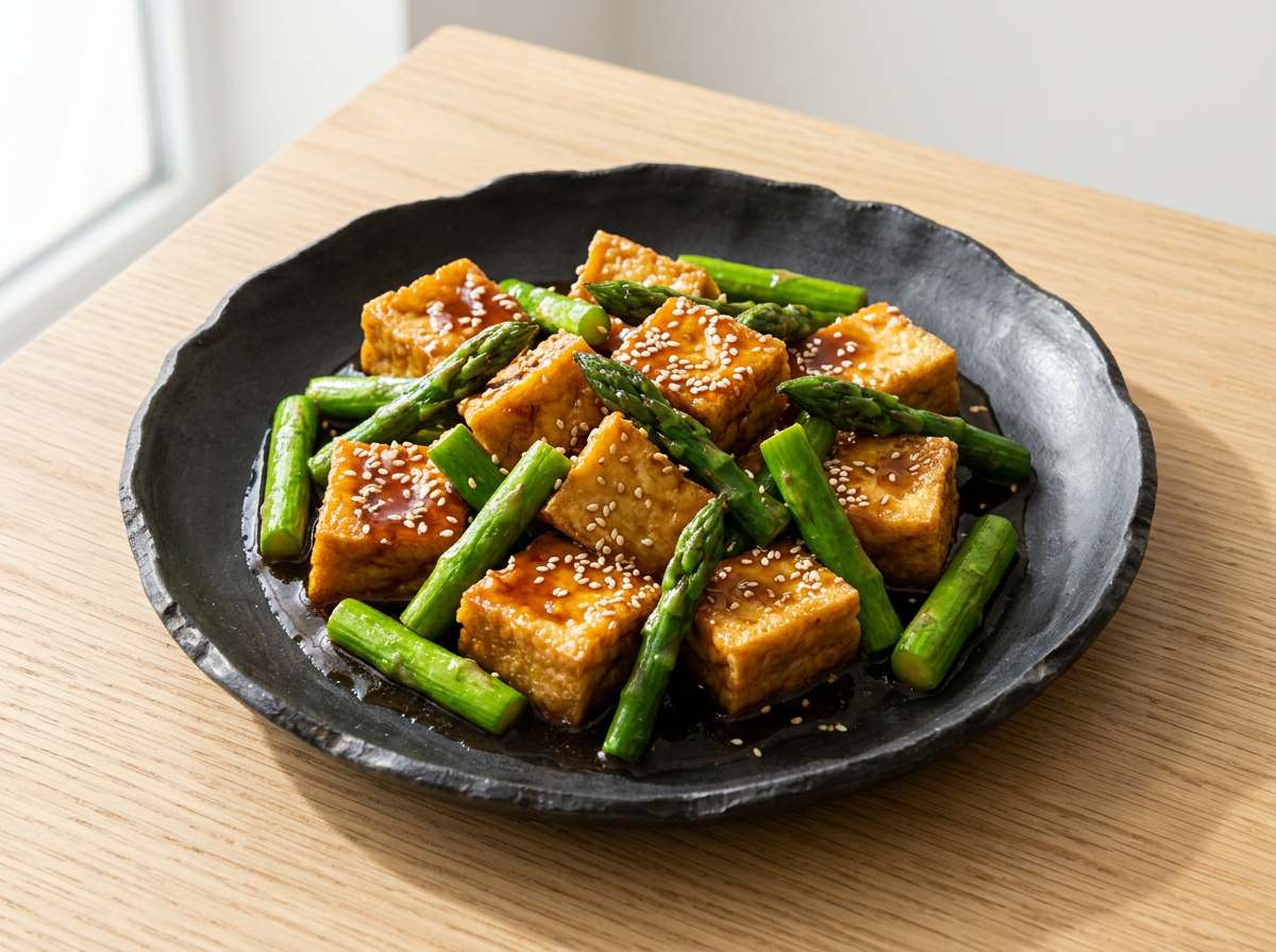 厚揚げとアスパラのポン酢レンジ蒸し（お弁当向き）