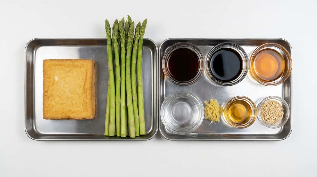厚揚げとアスパラのポン酢レンジ蒸し（お弁当向き）（材料）