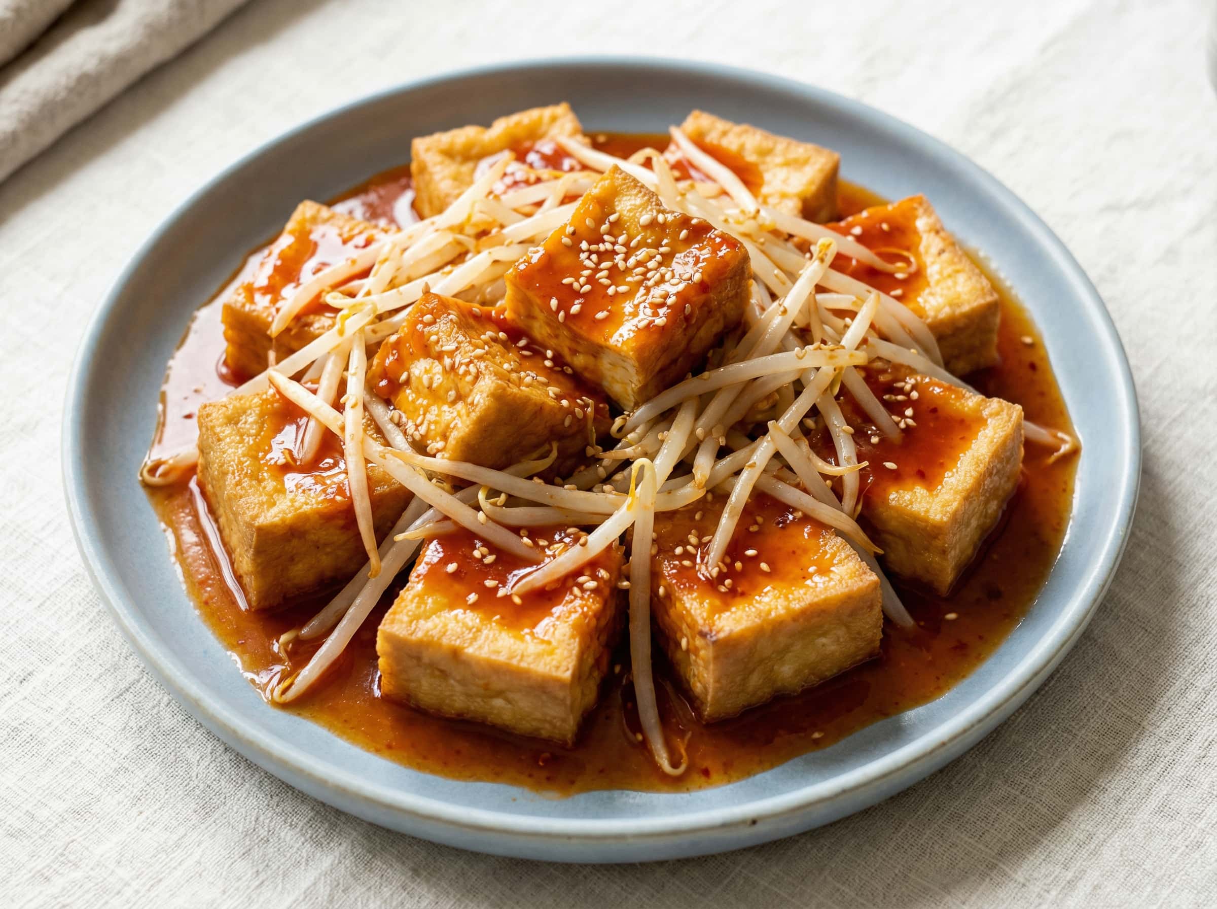 厚揚げともやしのピリ辛ケチャップあえ