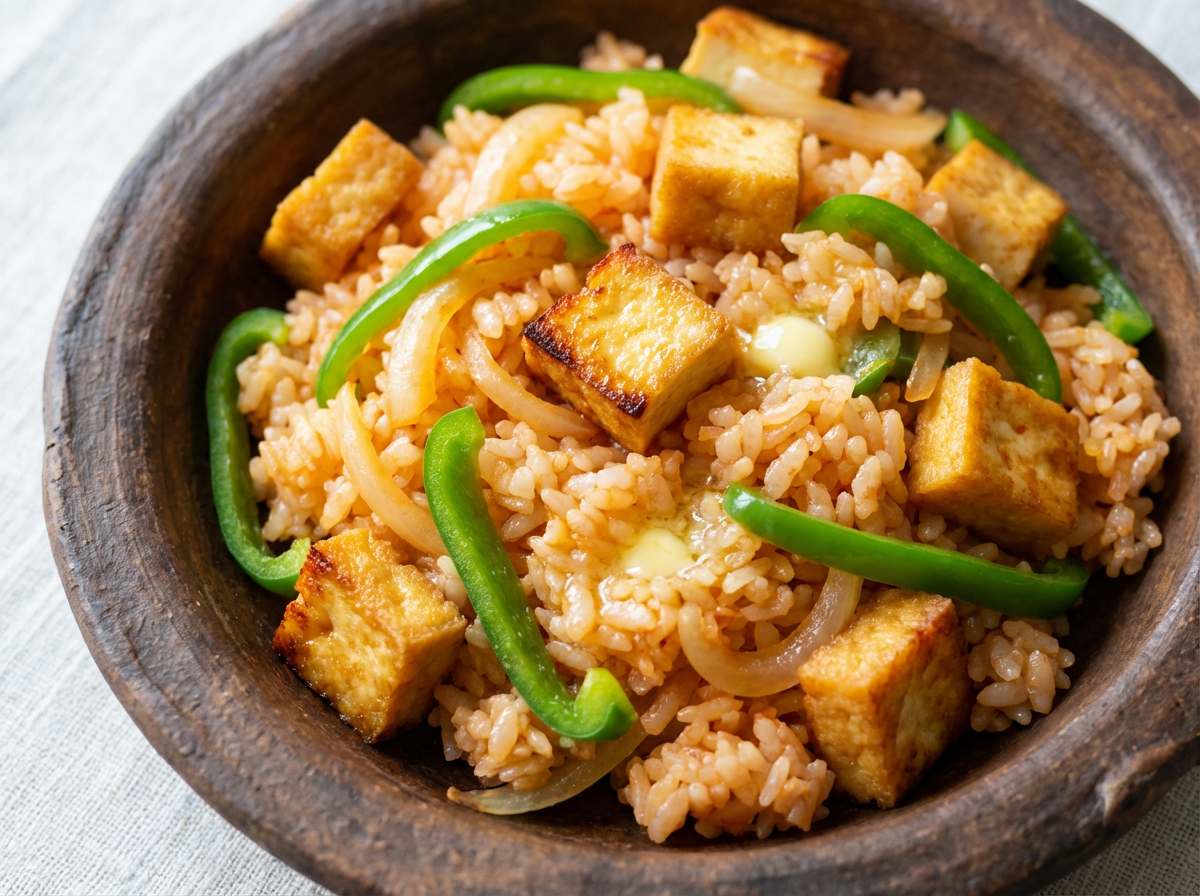 厚揚げとピーマンのケチャップ炊き込みご飯