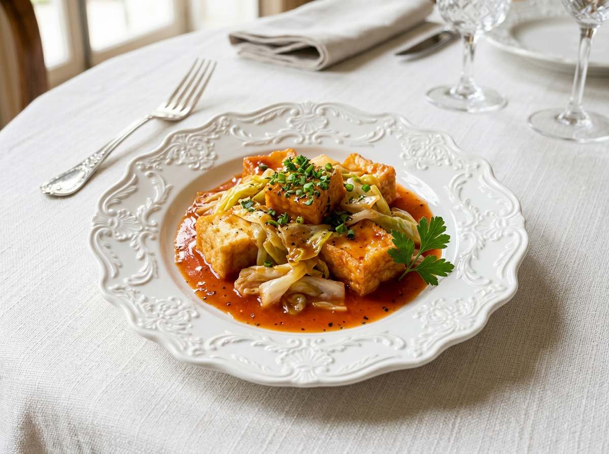 厚揚げとキャベツのケチャップレンジ蒸し