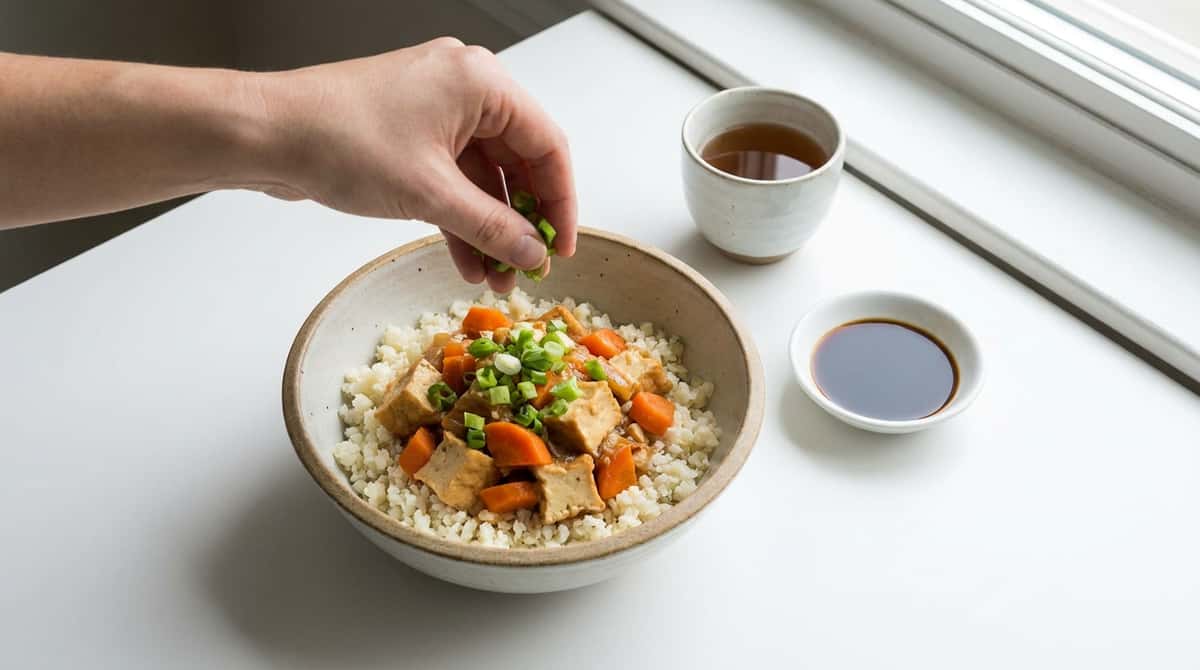 厚揚げとにんじんの鶏ガラうま塩ロカボ丼（完成イメージ）