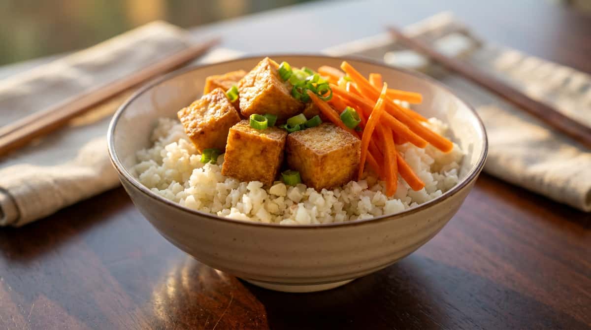厚揚げとにんじんの鶏ガラうま塩ロカボ丼（完成イメージ）