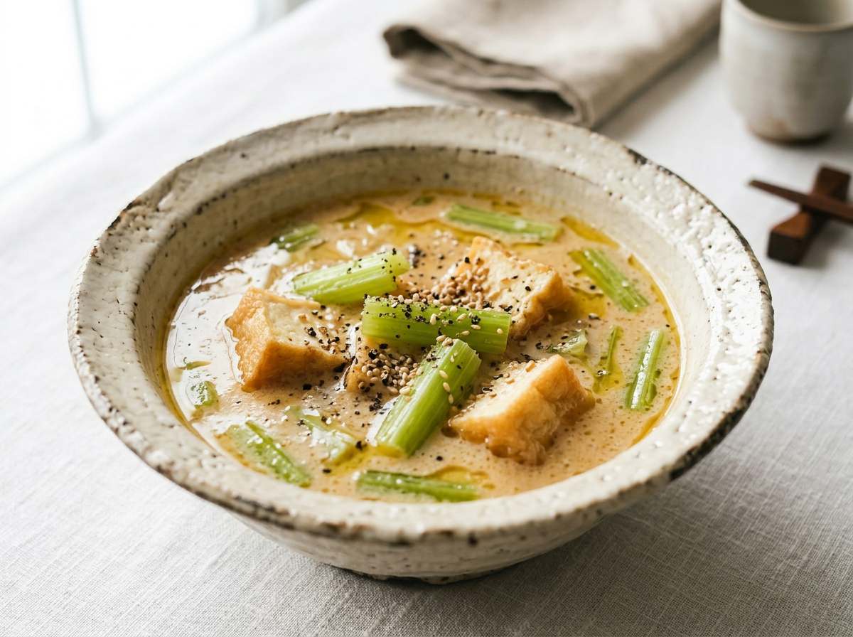 厚揚げとセロリのマヨコクコンソメスープ