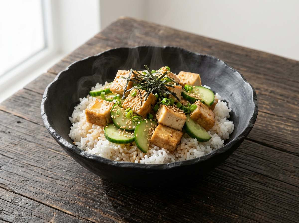 厚揚げときゅうりの白だしさっぱり節約丼