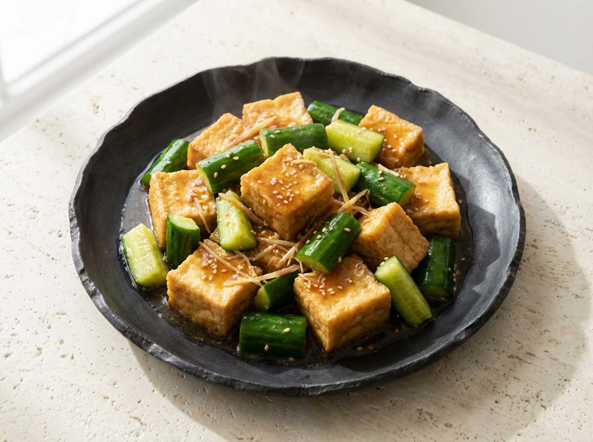 厚揚げときゅうりのしょうゆレンジ蒸し