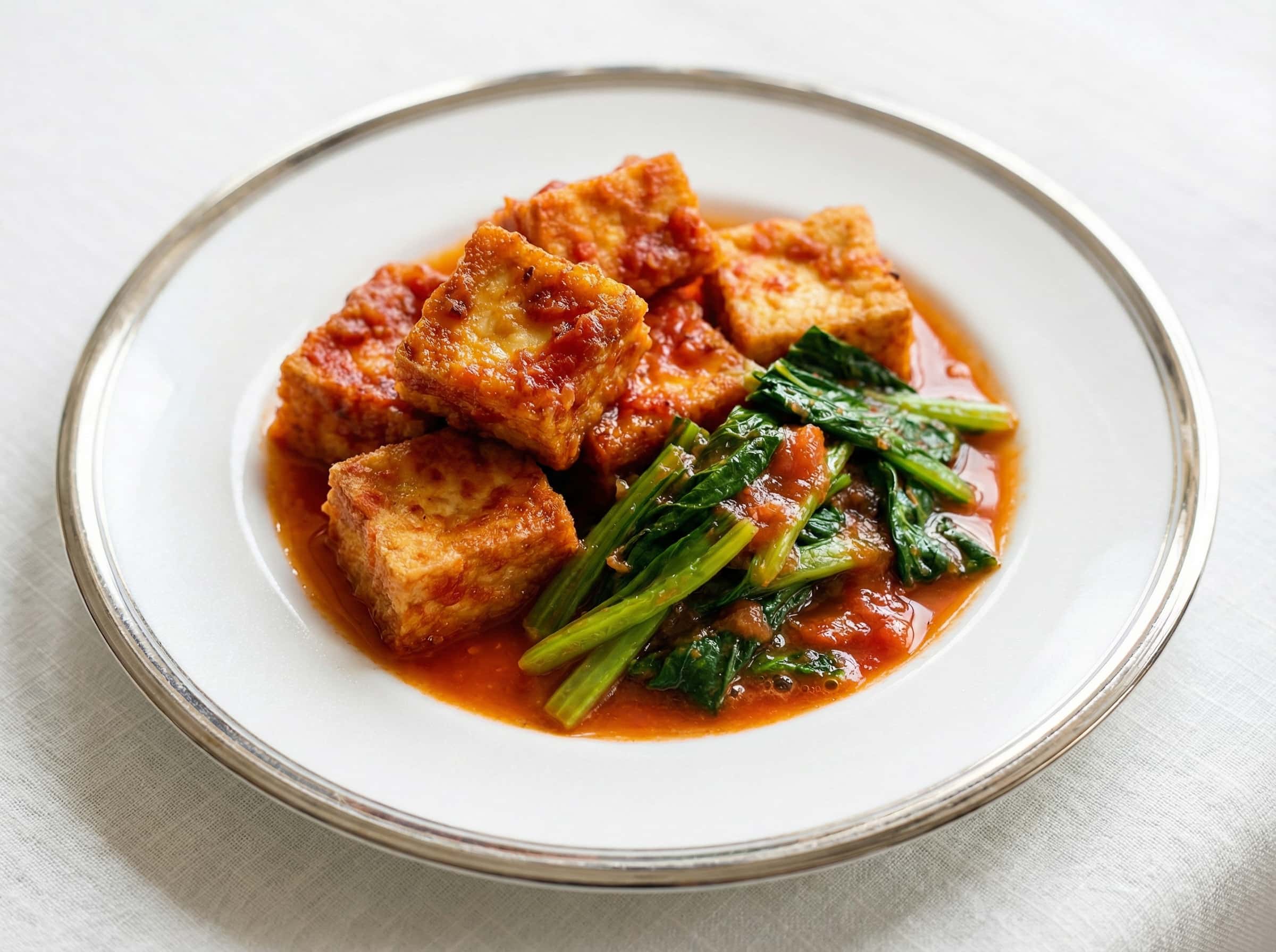 厚揚げのトマト下味カリ揚げ（小松菜のトマト煮添え）