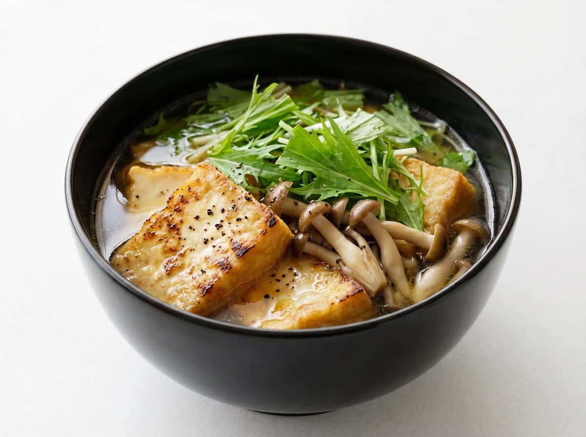 厚揚げと水菜のバター醤油おつまみスープ
