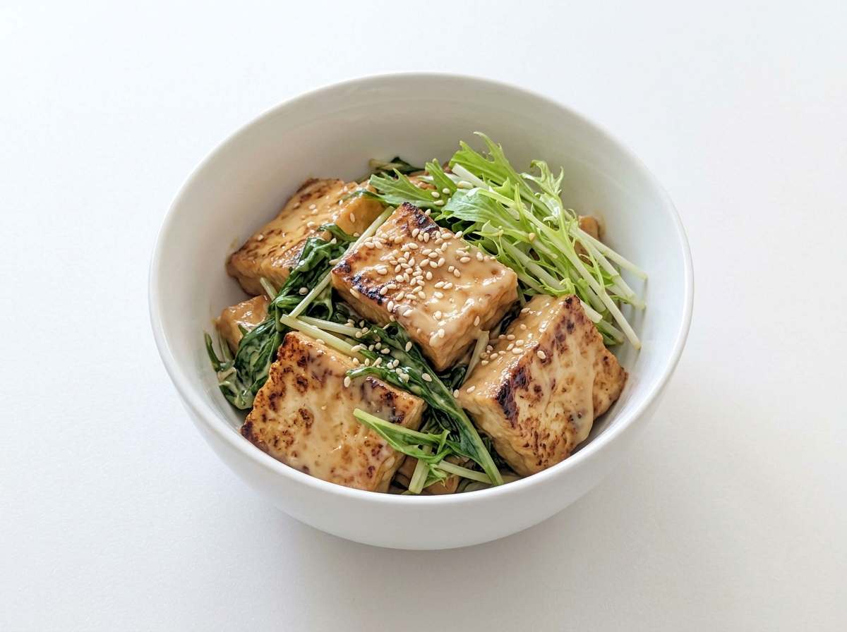 厚揚げと水菜のマヨ照り焼き