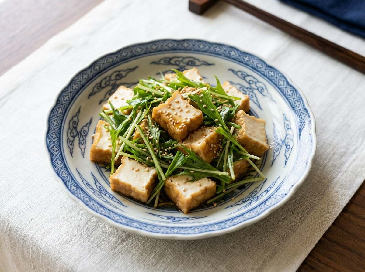 厚揚げと水菜の醤油漬け