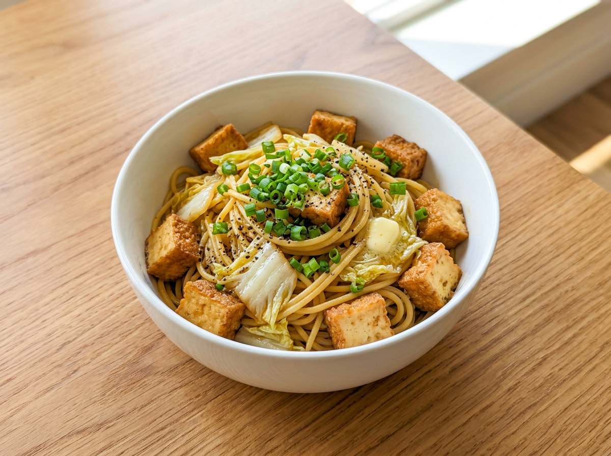 厚揚げと白菜のバター醤油パスタ