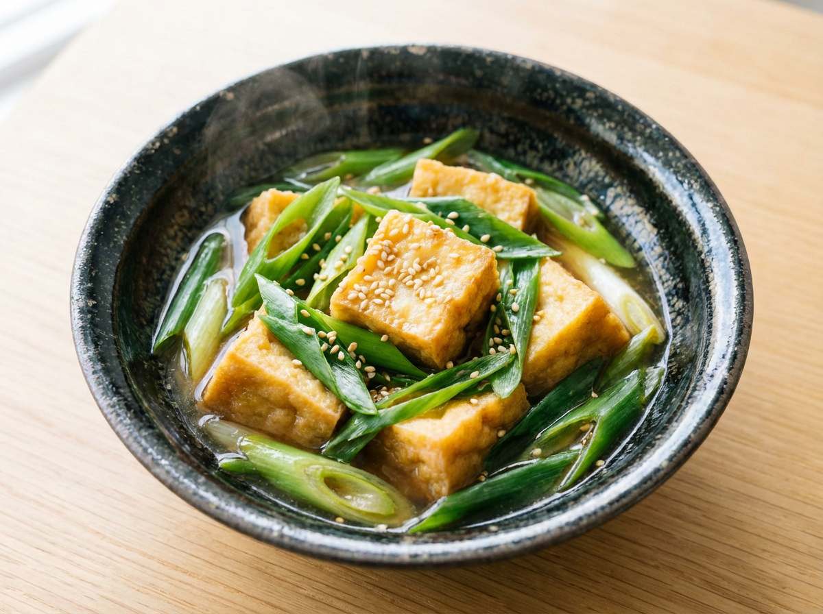 厚揚げと長ねぎの節約めんつゆ蒸し