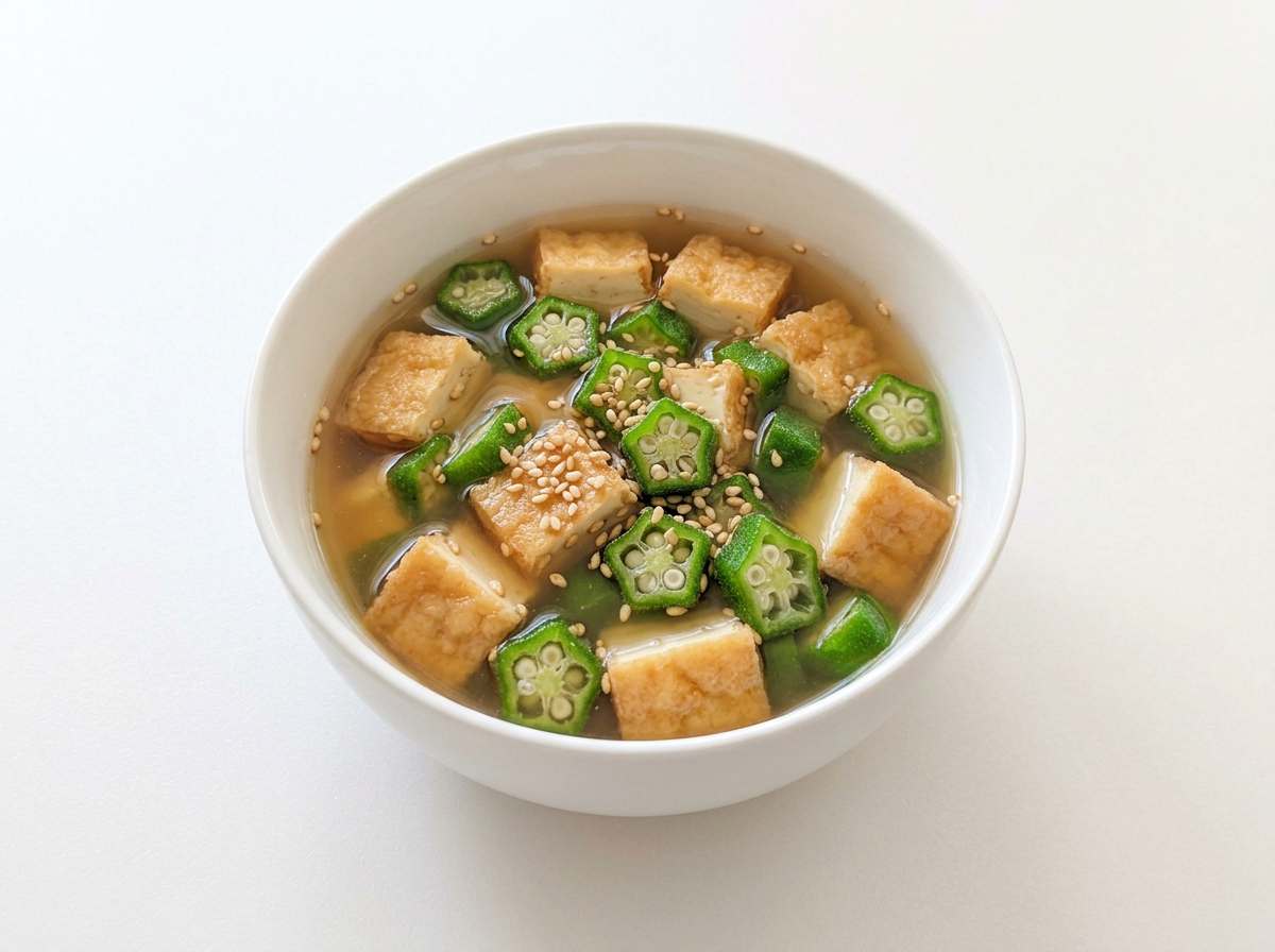 厚揚げとオクラのめんつゆスープ
