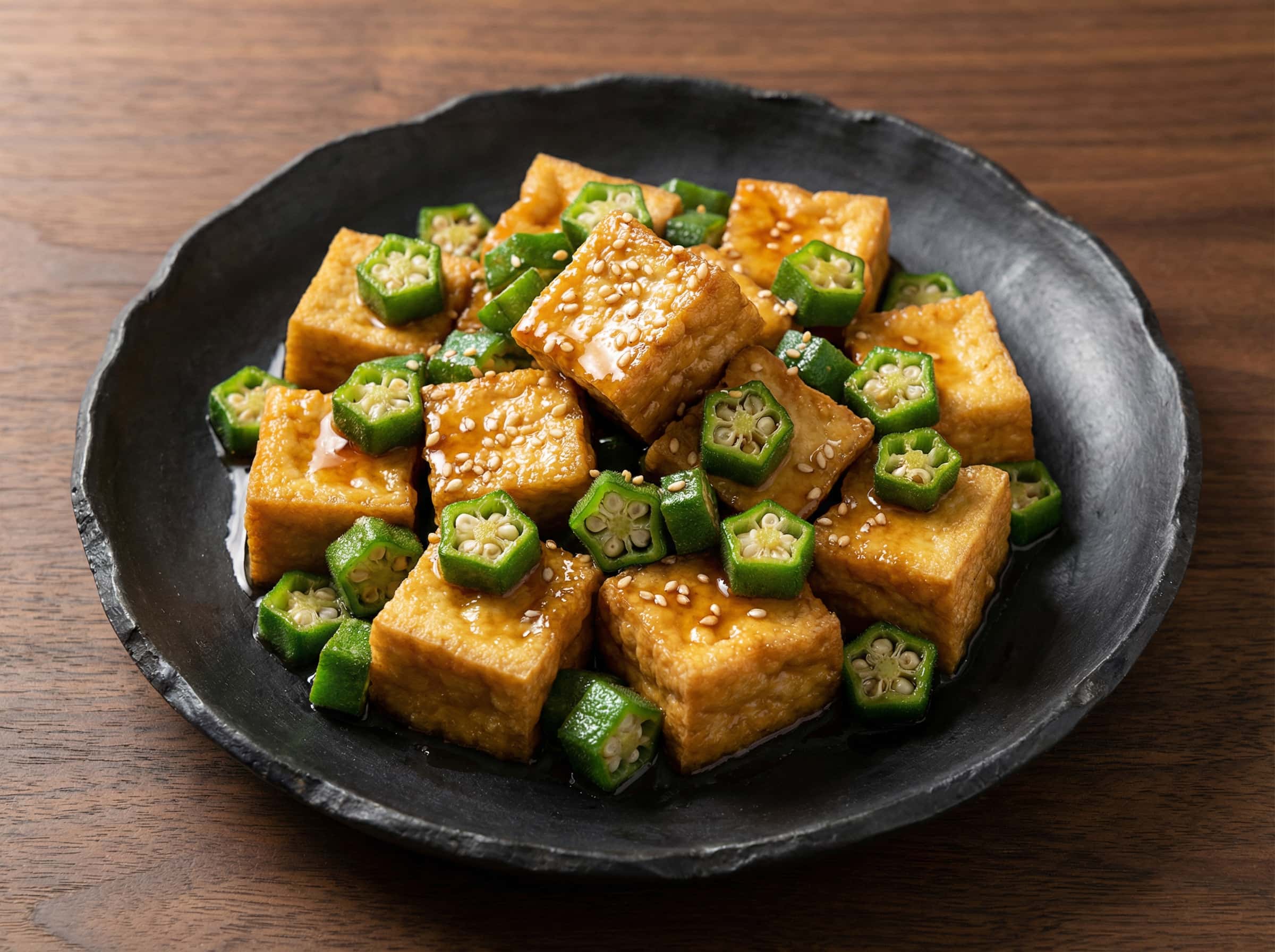 厚揚げとオクラのめんつゆ漬け（おつまみ）