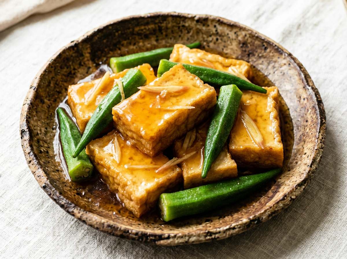 厚揚げとオクラの甘酢煮