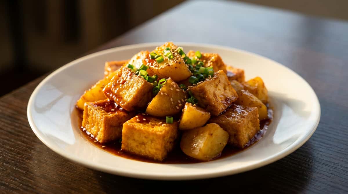 厚揚げとじゃがいものピリ辛焼肉タレ焼き（完成イメージ）