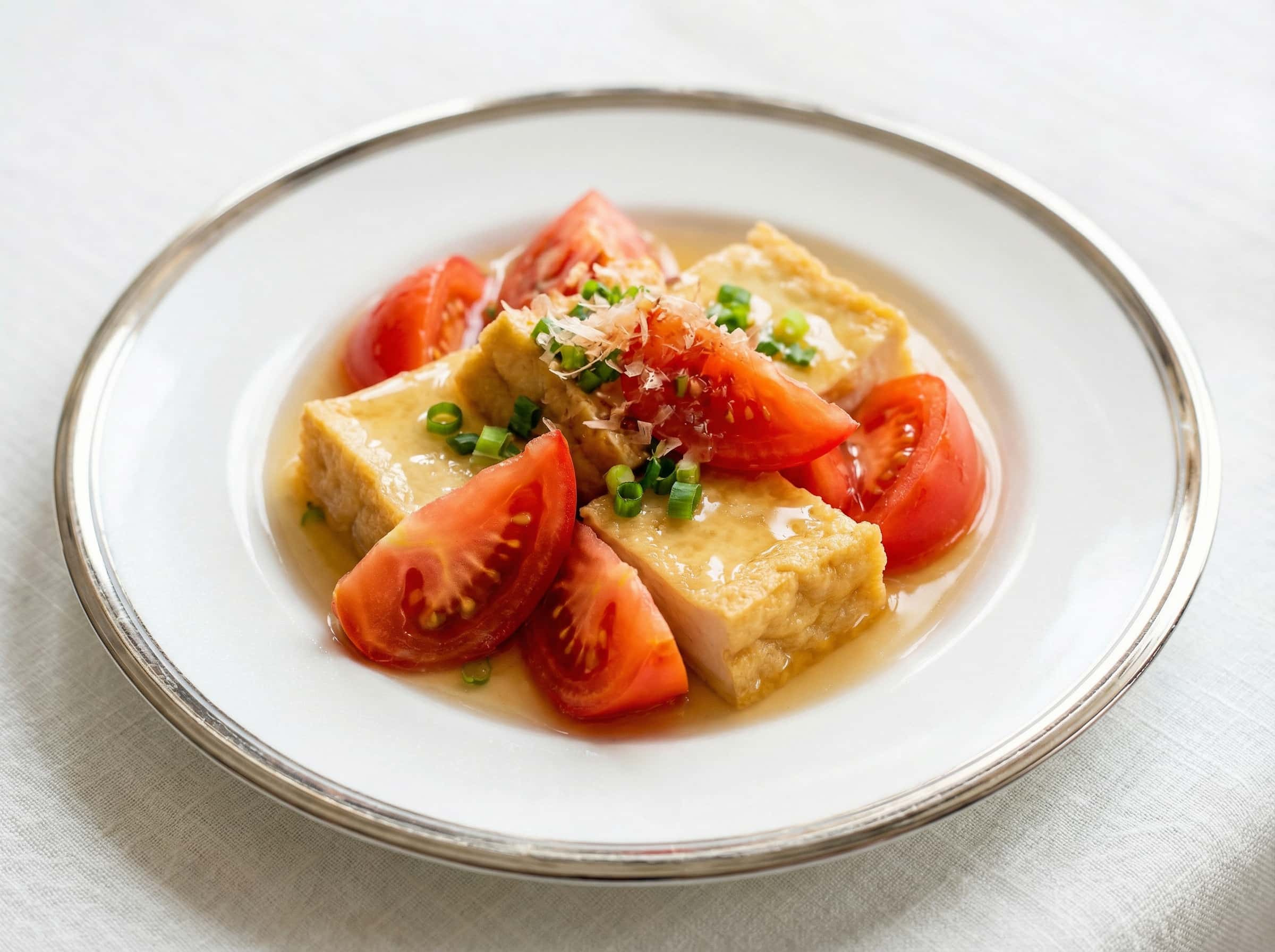 厚揚げとトマトの白だしレンジ蒸し