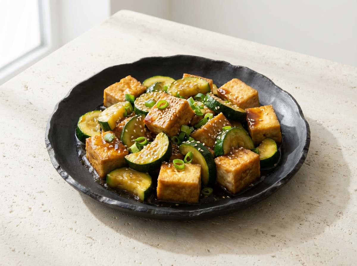 厚揚げとズッキーニのごま油レンジ蒸し