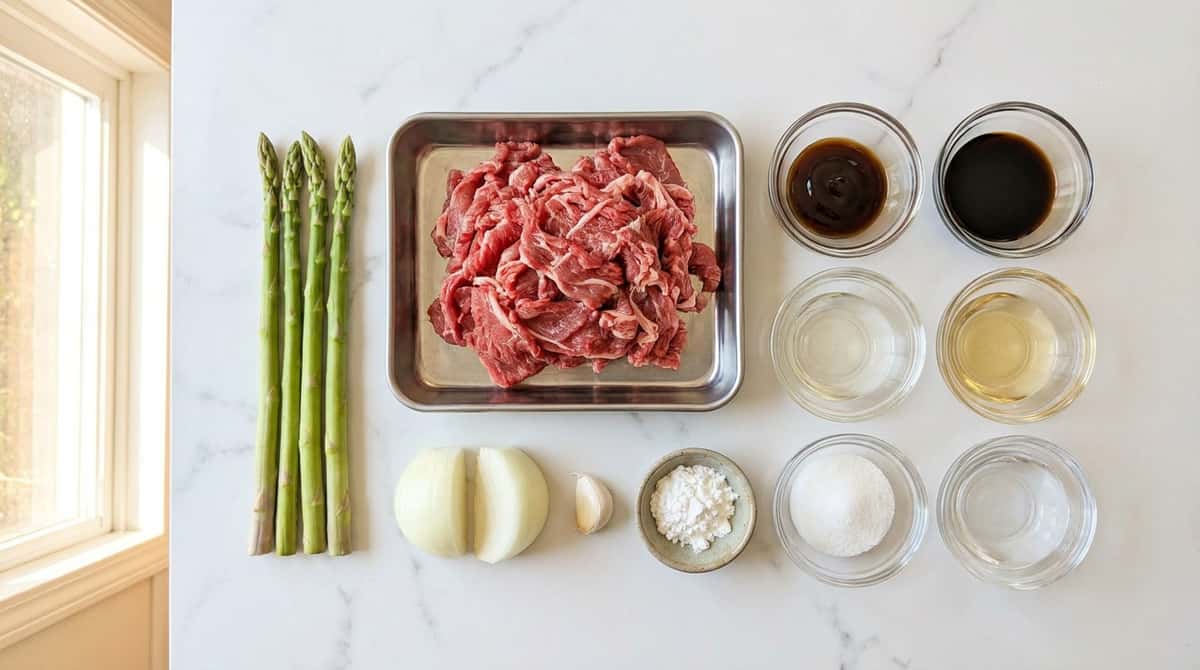 牛こま切れ肉とアスパラのオイスター煮（材料）