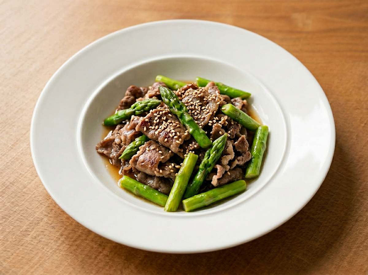 牛こま肉とアスパラの節約甘酢煮