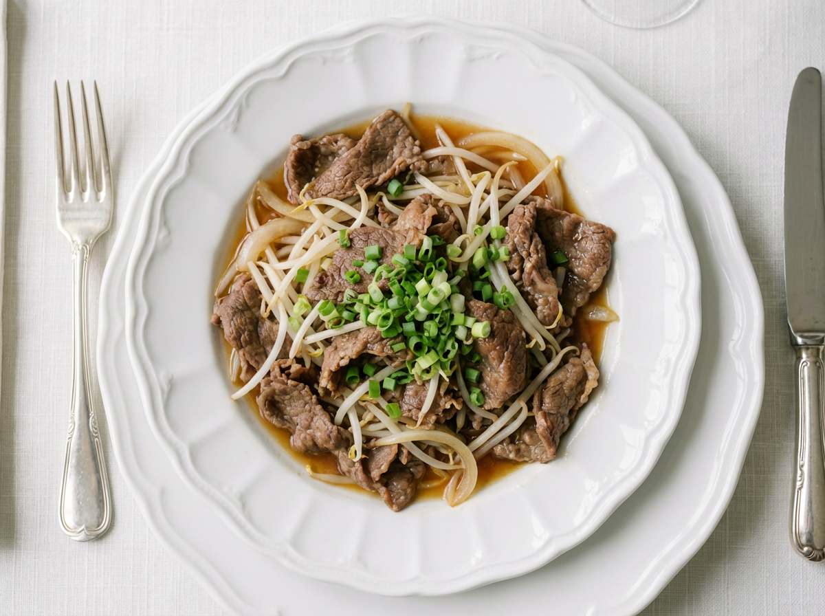 牛こま切れともやしの甘酢レンジ蒸し