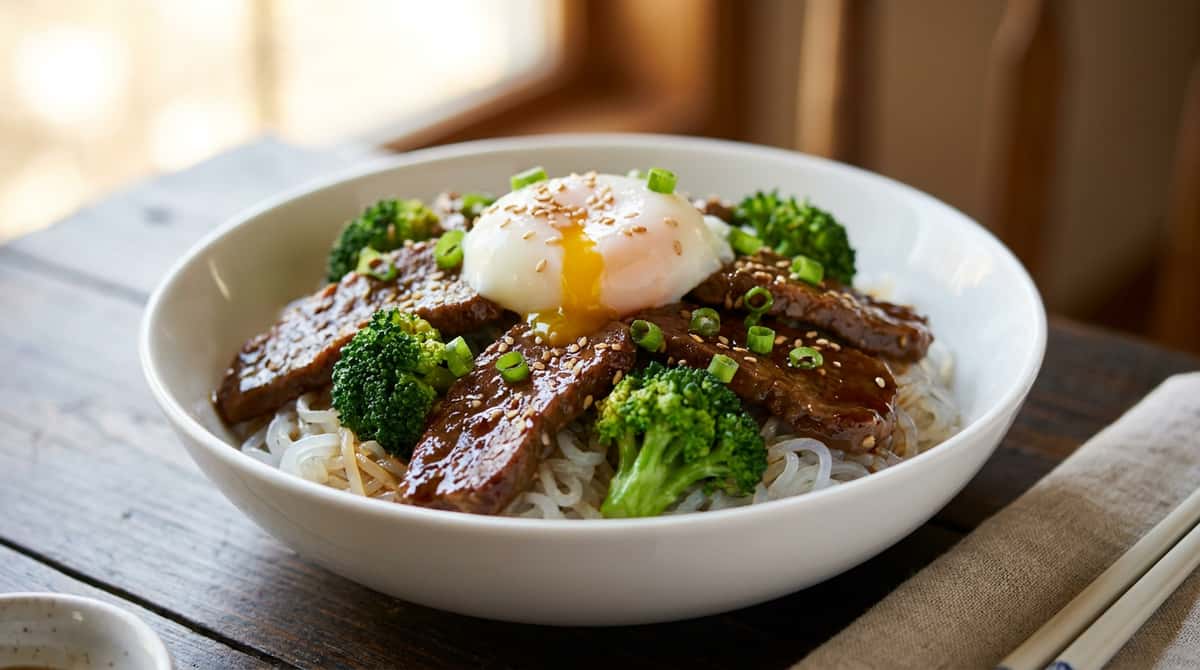 牛こまとブロッコリーのバター醤油丼（糖質オフ）（完成イメージ）