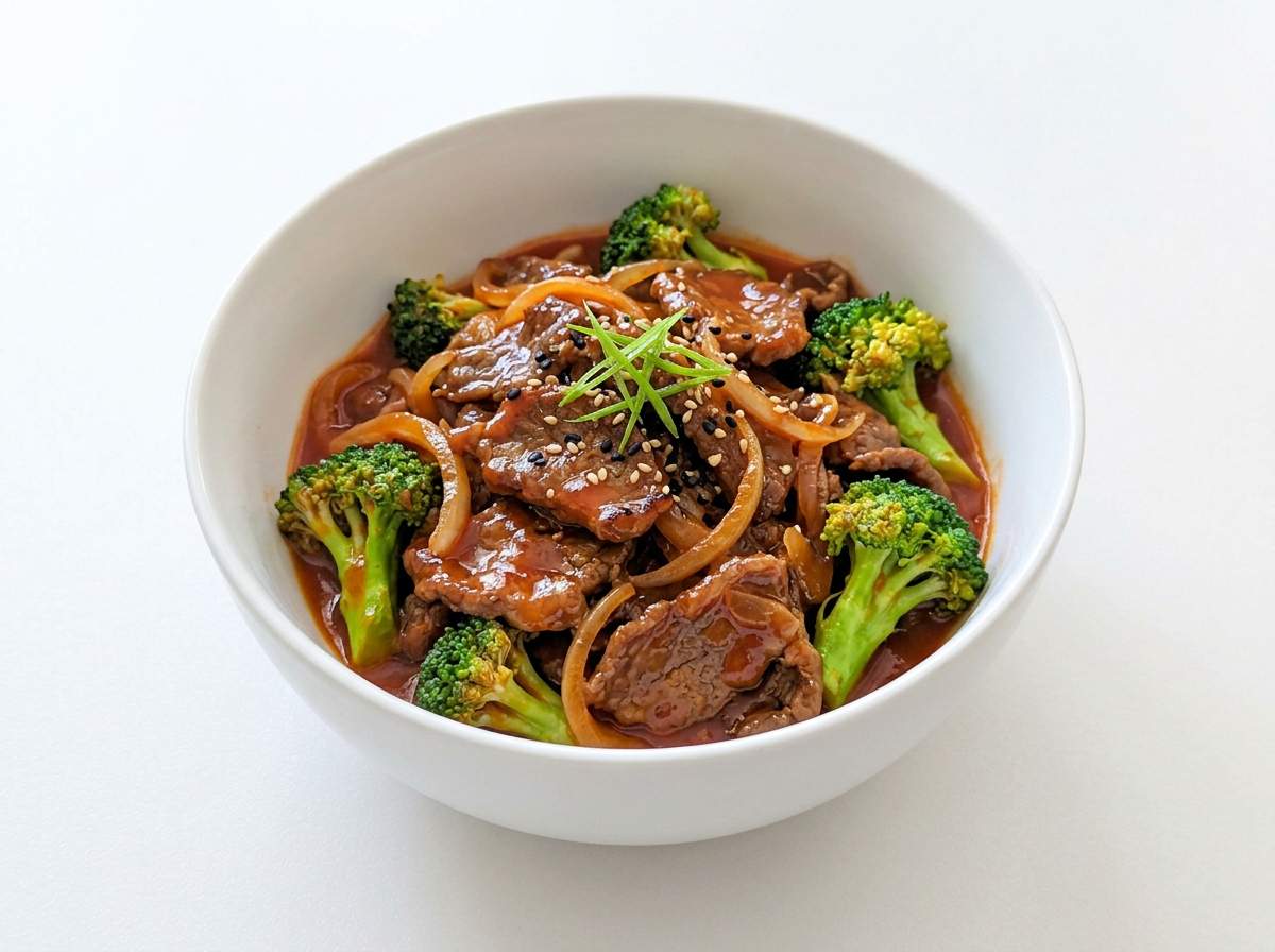 牛こまとブロッコリーのケチャップ炒め