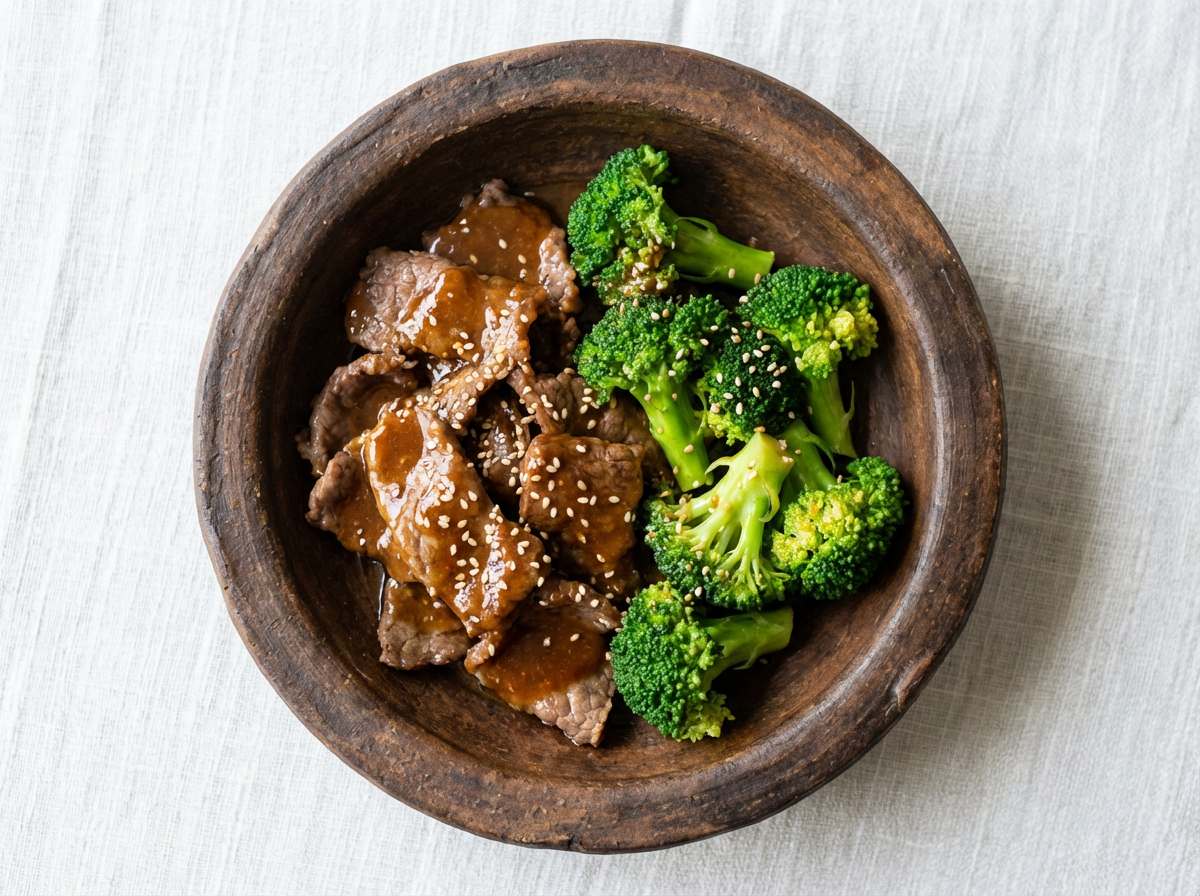 牛こま切れとブロッコリーの味噌レンジ蒸し