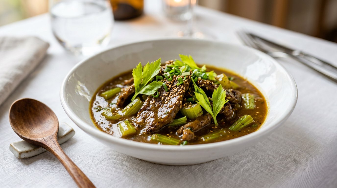 牛こまとセロリのさっぱりカレー漬け