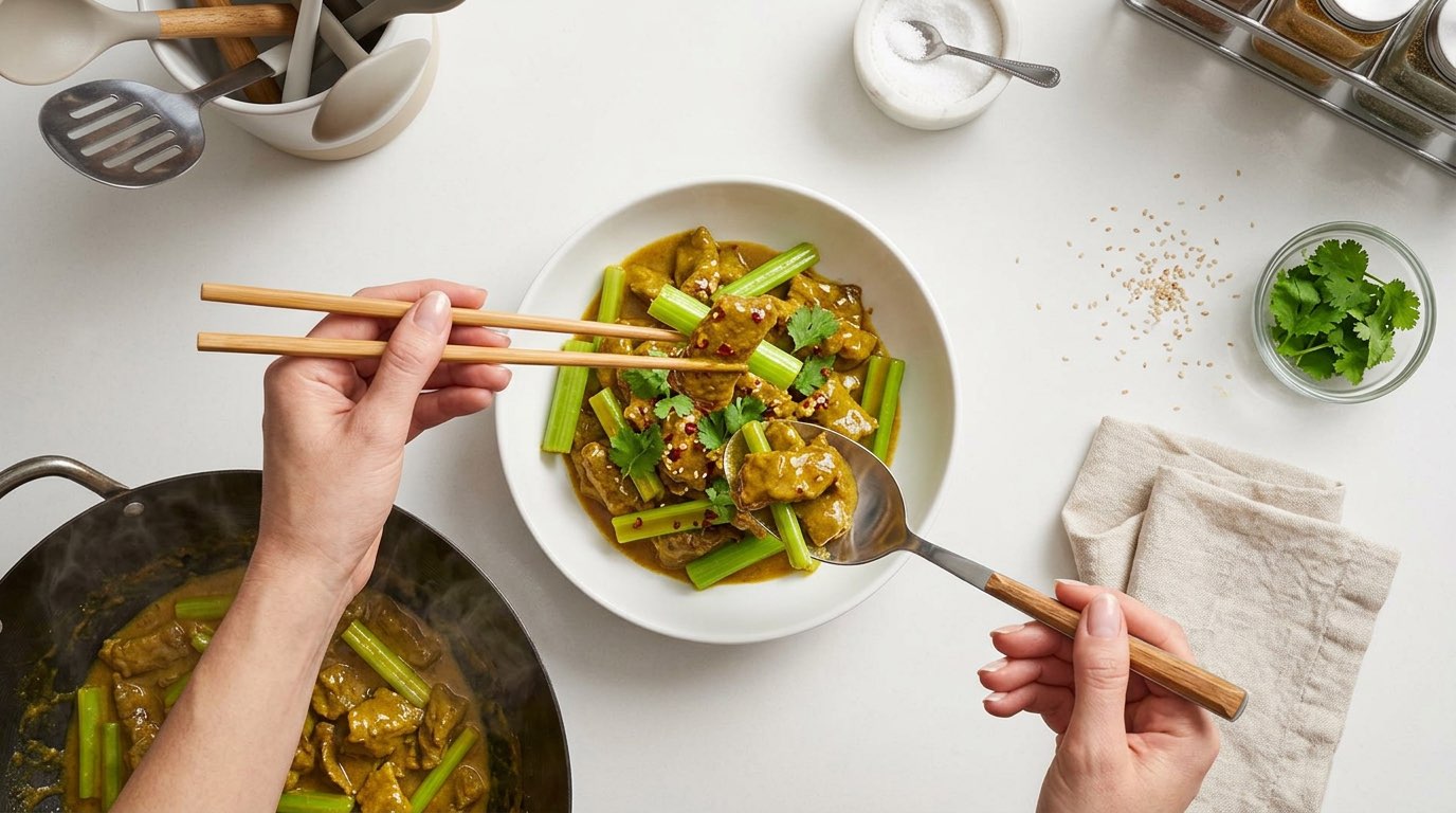 牛こまとセロリのさっぱりカレー漬け（完成イメージ）