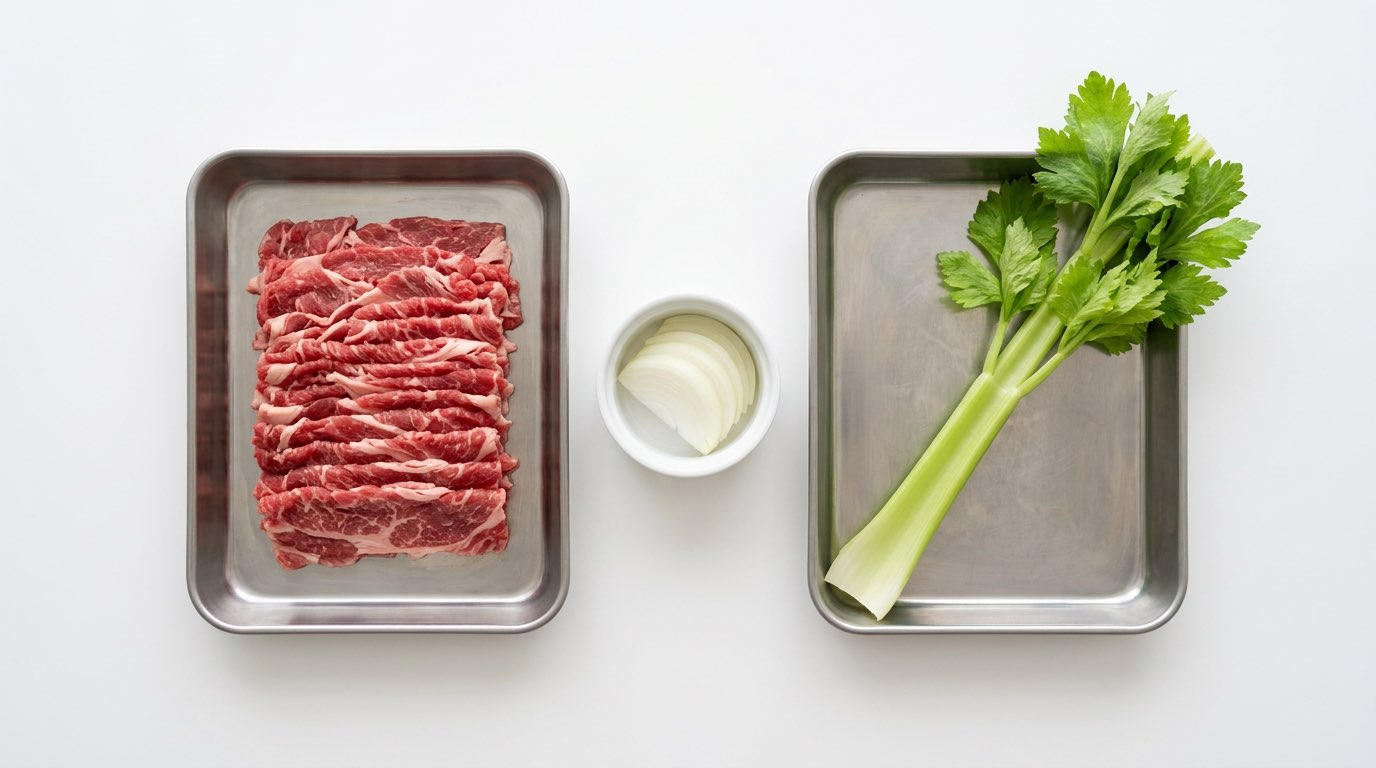 牛こまとセロリのさっぱりカレー漬け（材料）