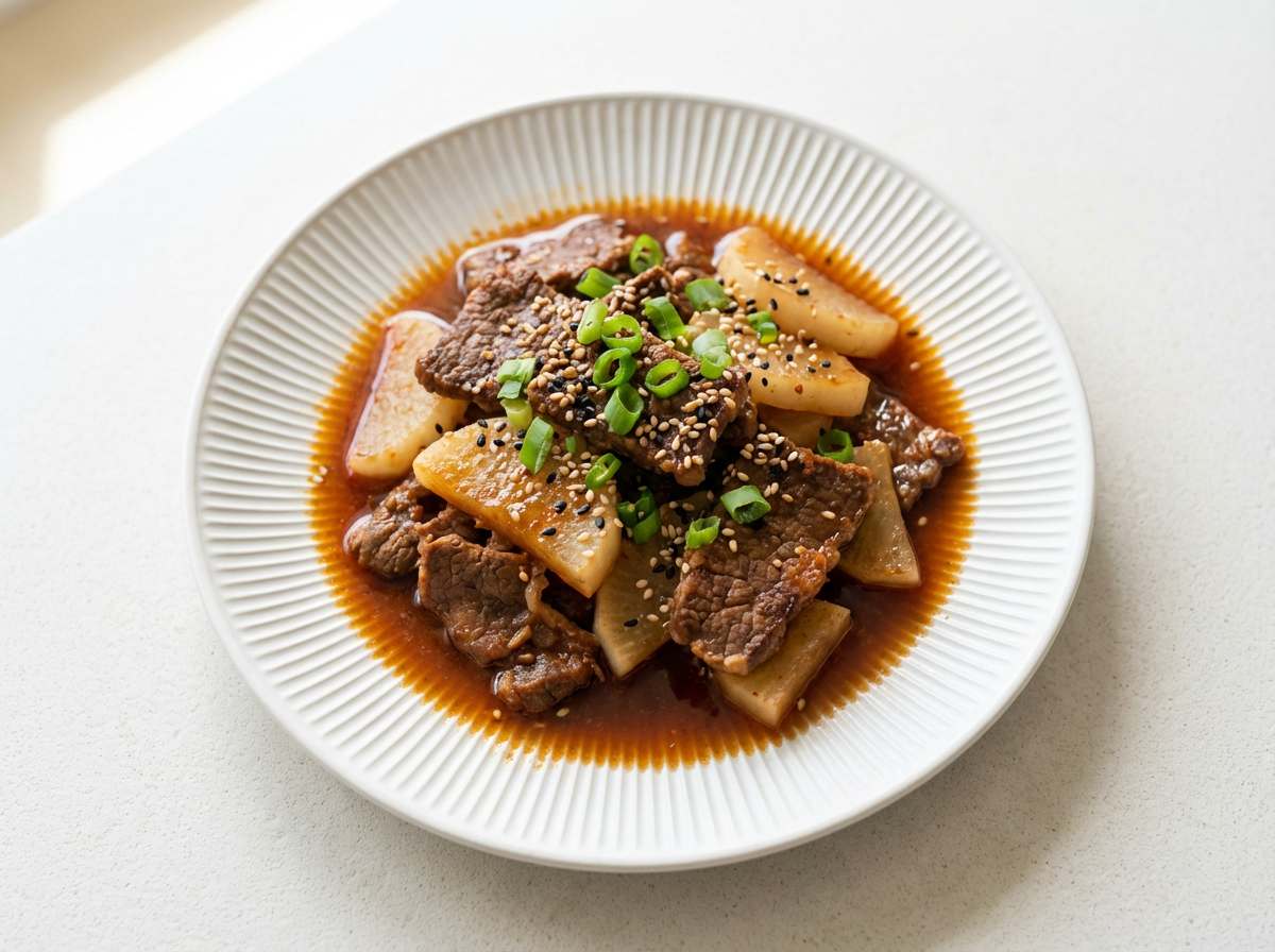 牛こま切れと大根のピリ辛鶏ガラ漬け