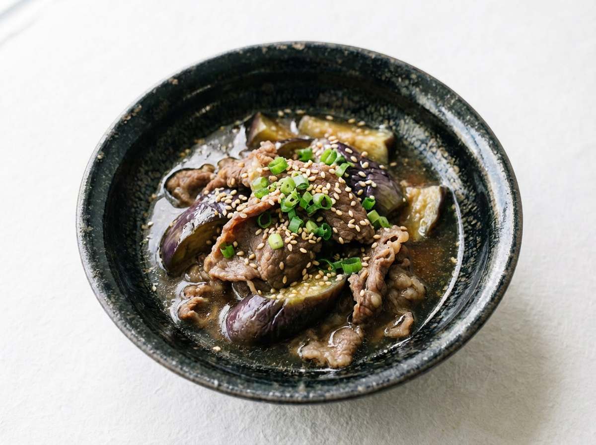 牛こま切れ肉となすのめんつゆレンジ蒸し