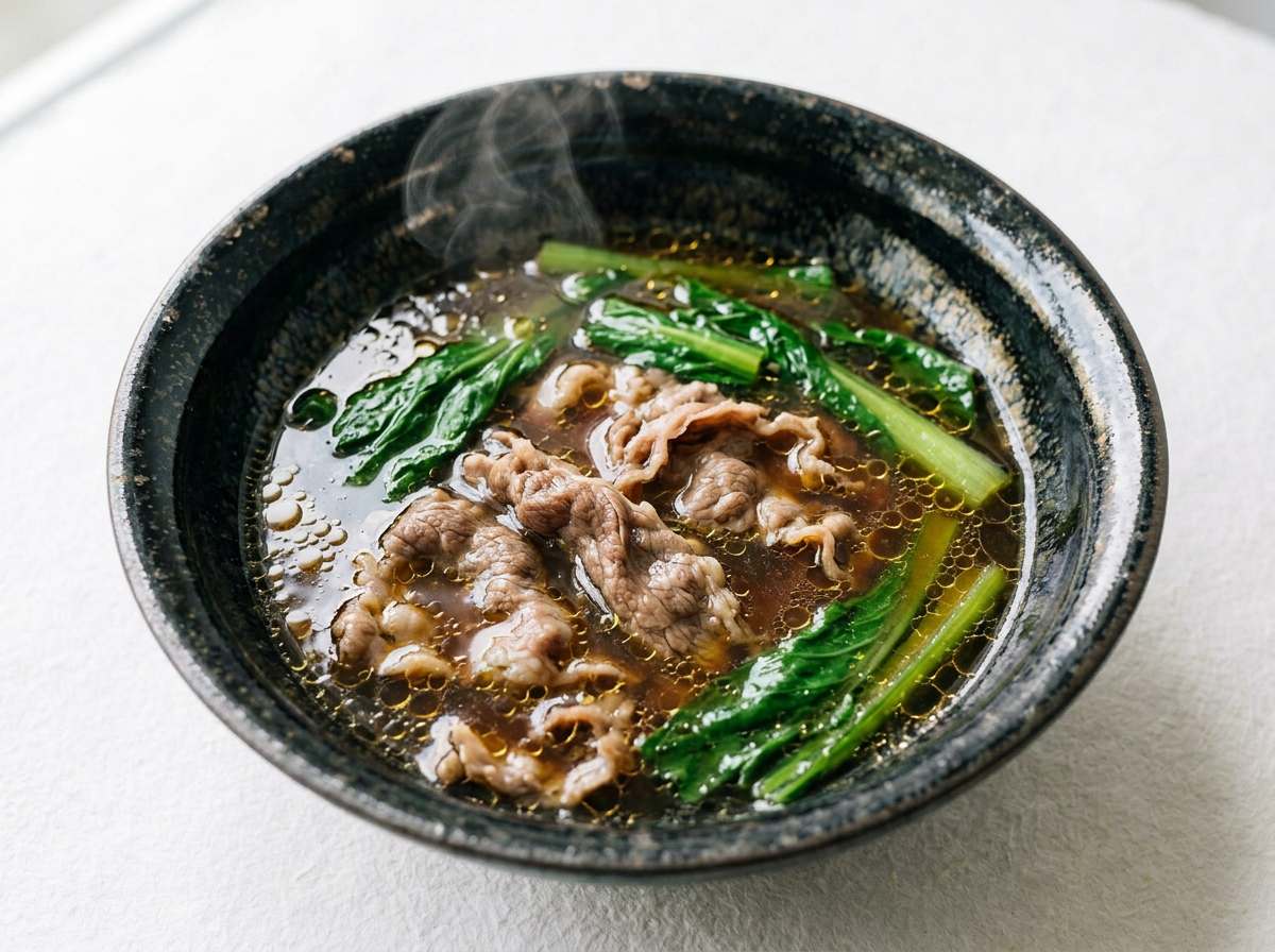 牛こまと小松菜のバター醤油スープ（作り置き）