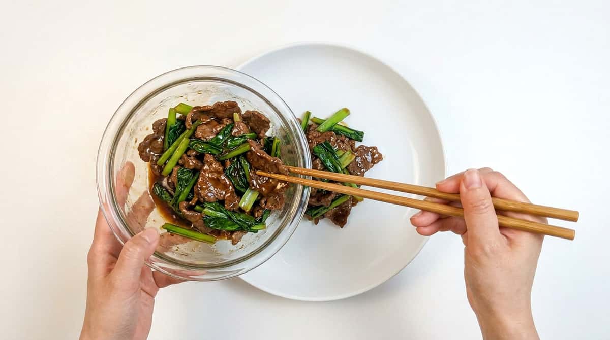 牛こま切れ肉と小松菜の焼肉だれ高タンパク和え（完成イメージ）
