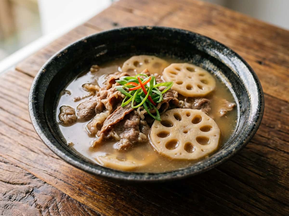牛こまとれんこんの香ばし醤油スープ