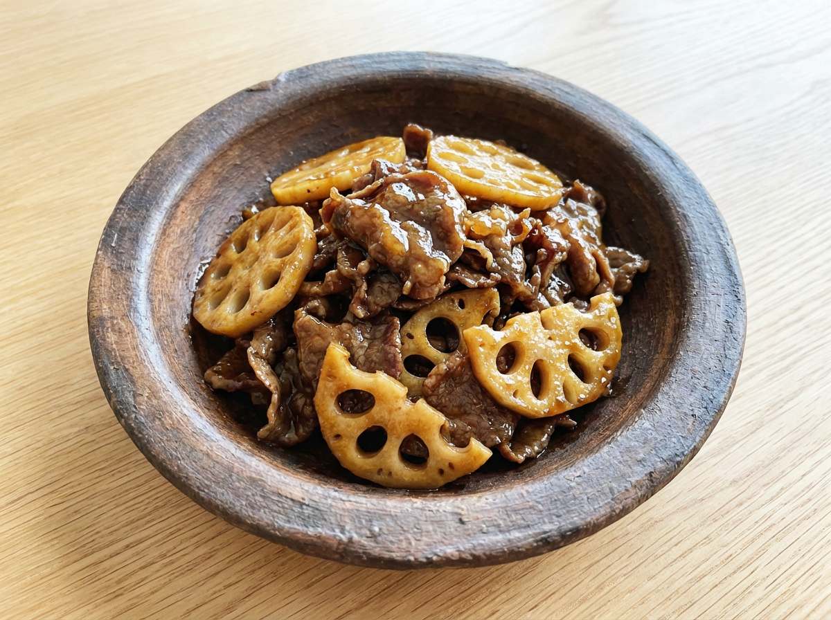 牛こまれんこんの甘辛しょうゆガッツリ焼き