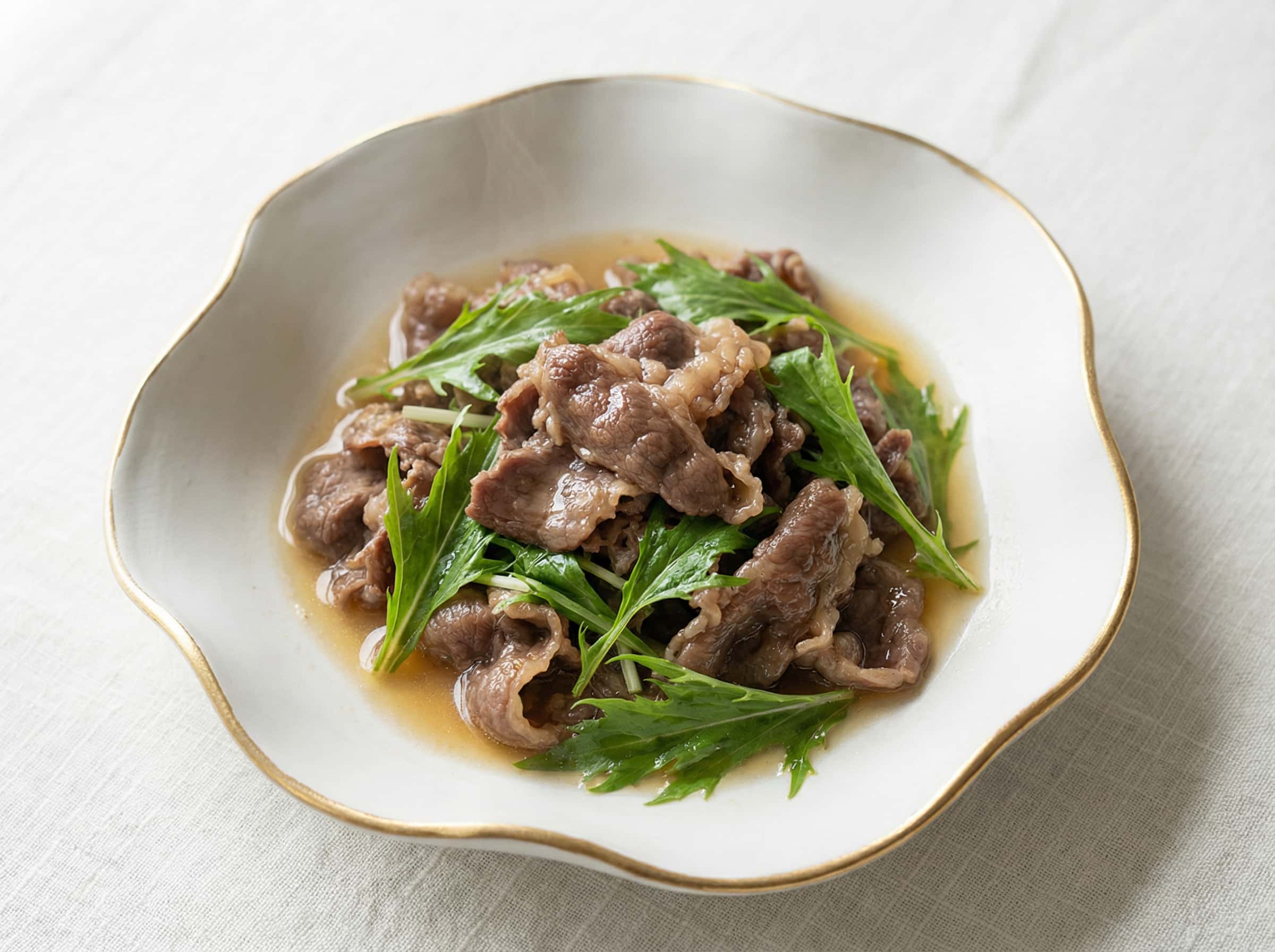 牛こまと水菜の醤油さっと煮