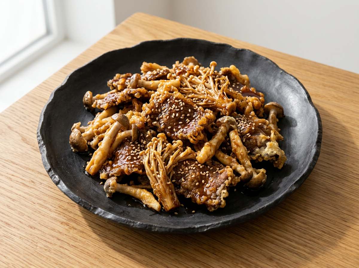 牛こま切れときのこの醤油揚げ