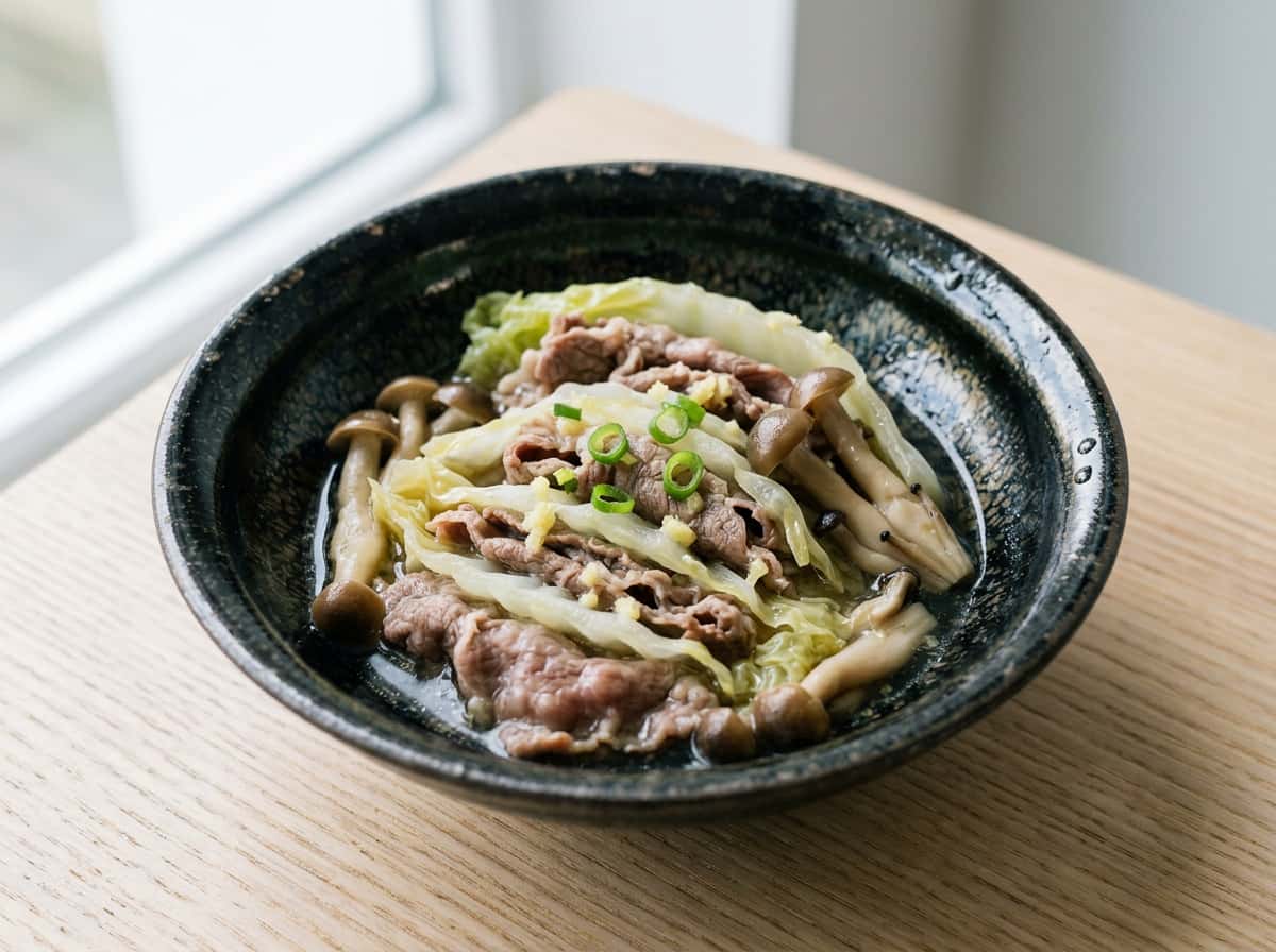 牛こまと白菜の鶏ガラレンジ蒸し