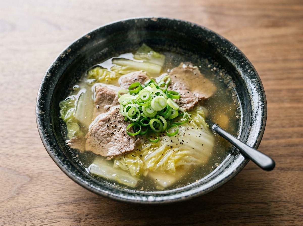 牛こま切れと白菜の塩こしょうスープ