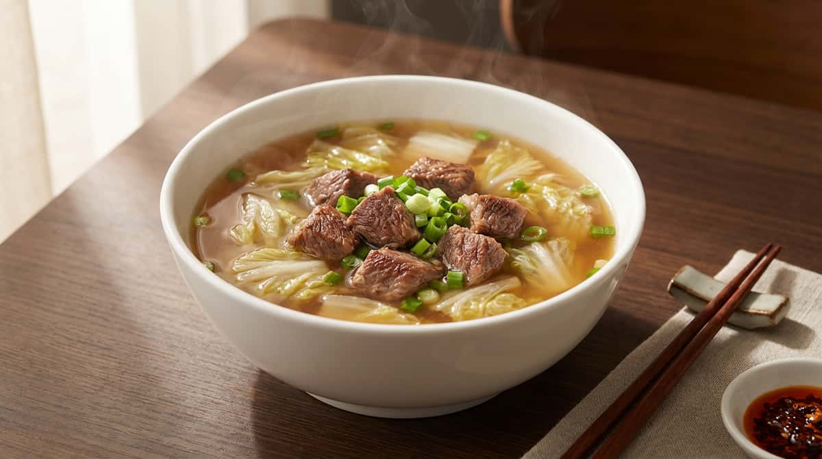 牛こま切れと白菜の塩こしょうスープ（完成イメージ）