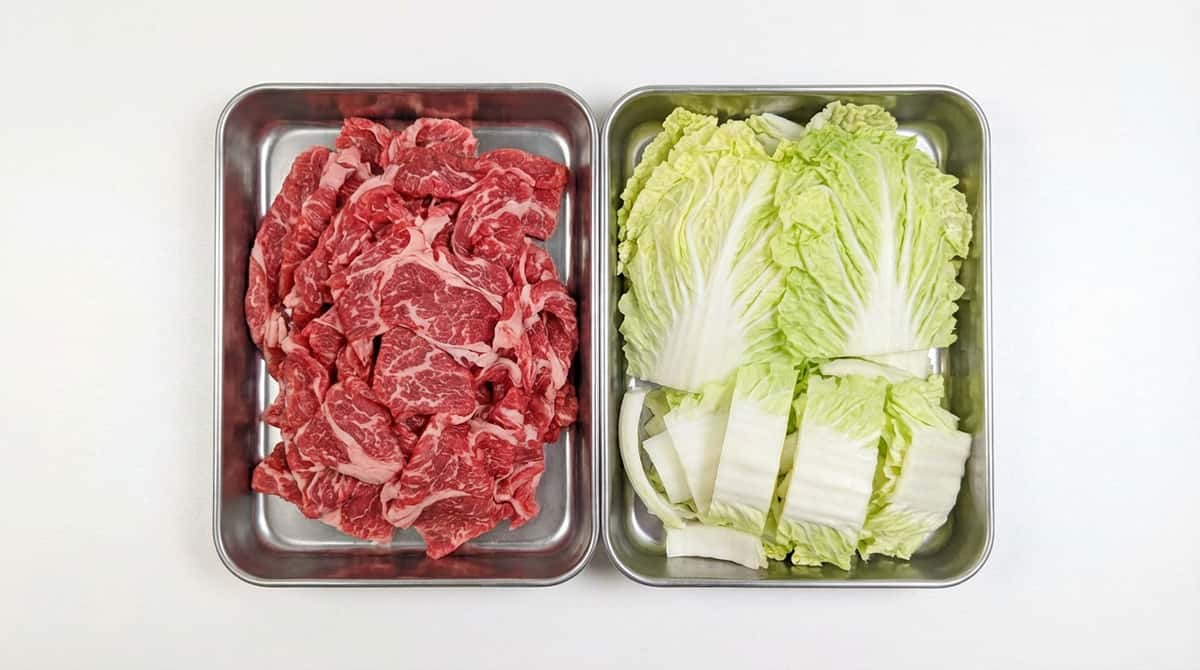 牛こま切れと白菜の塩こしょうスープ（材料）