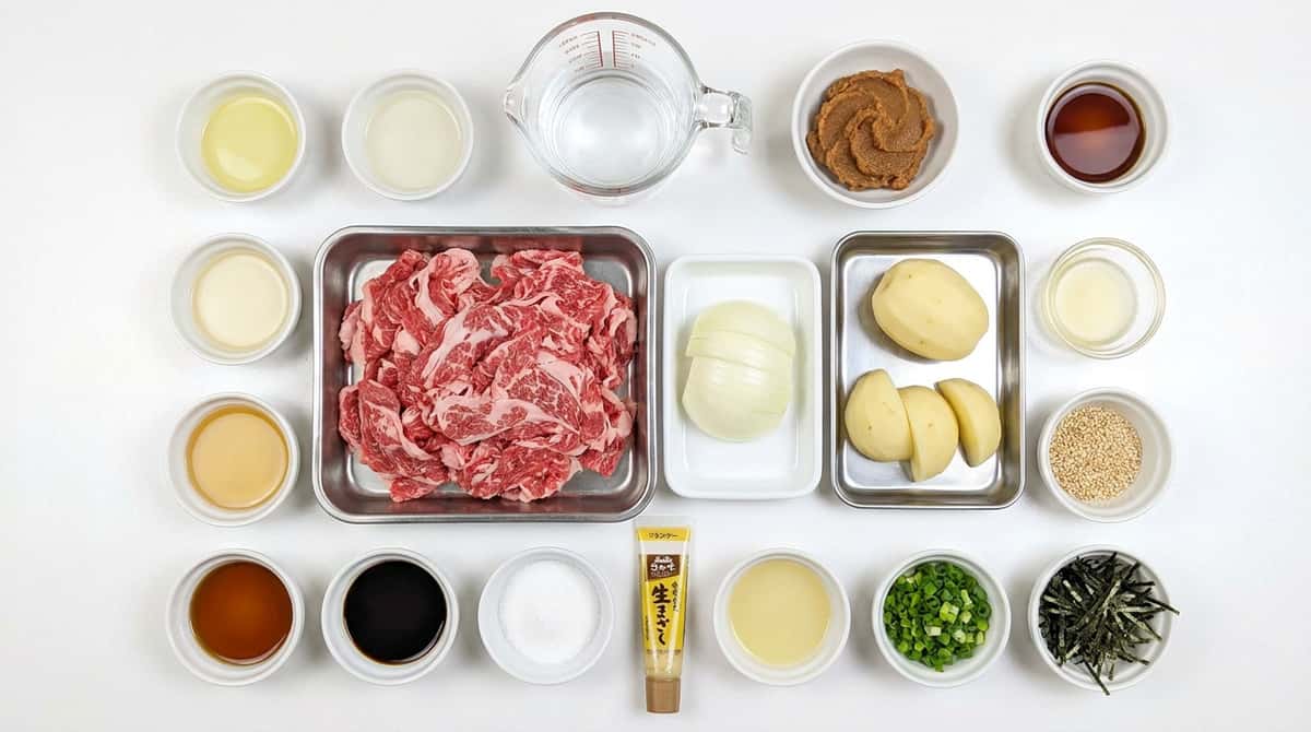 牛こま切れ肉とじゃがいものさっぱり味噌丼（材料）
