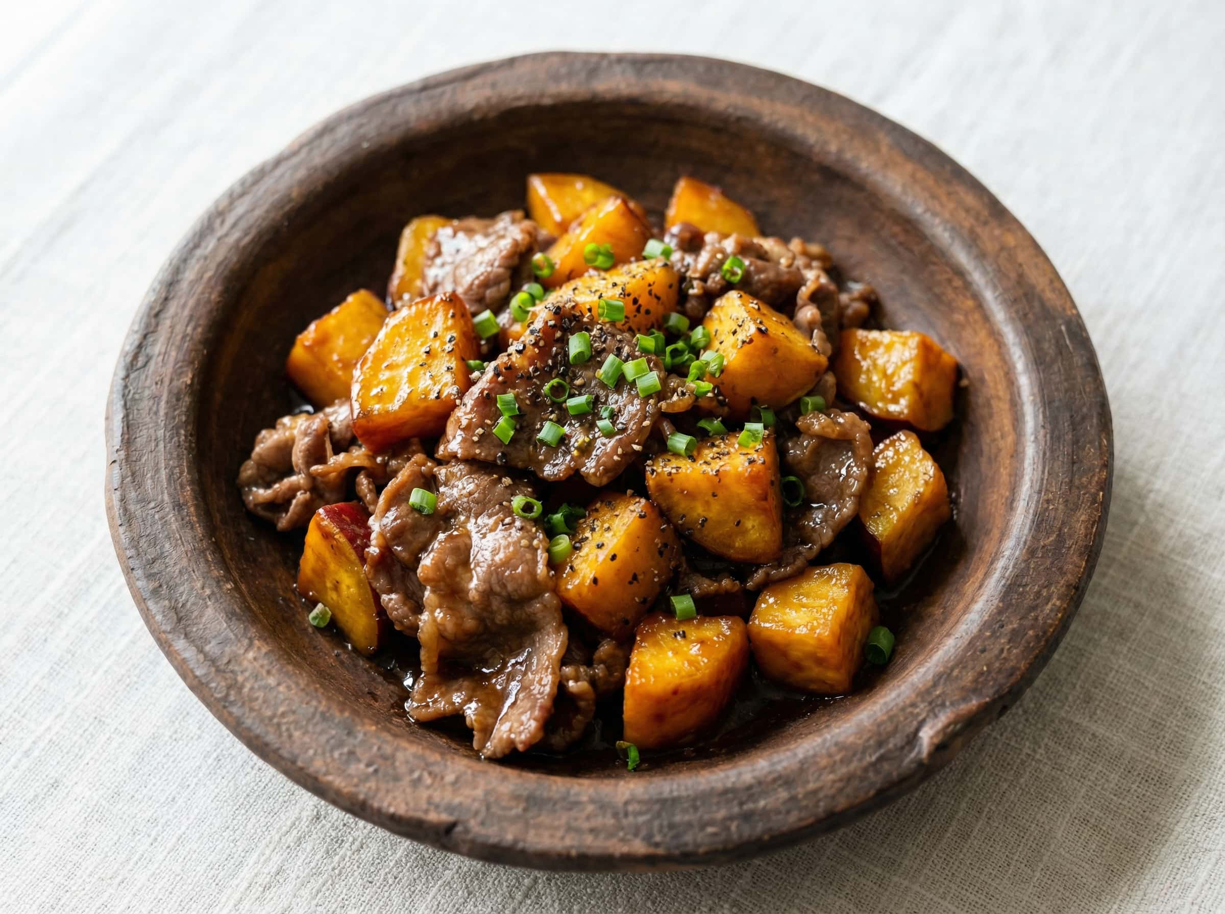 牛こまとさつまいものバター醤油炒め