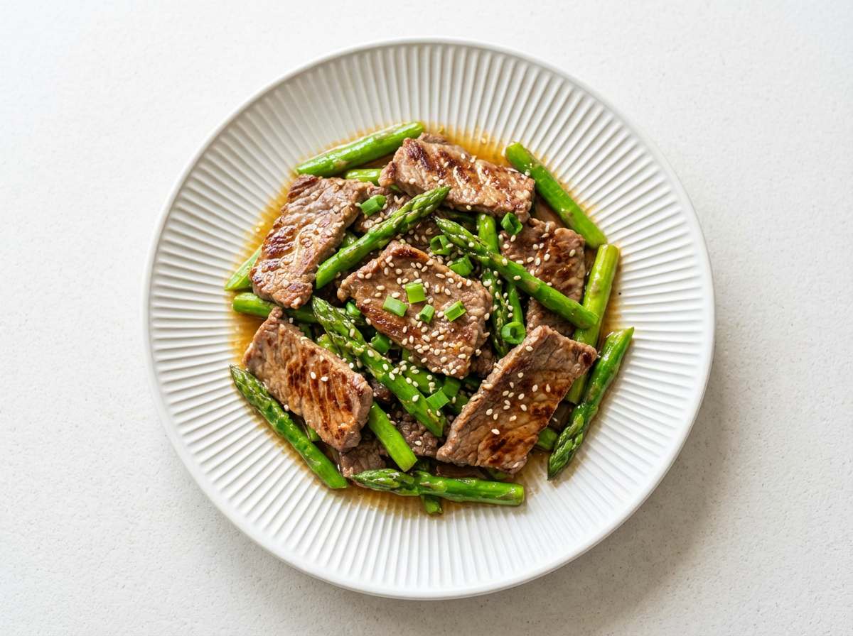 牛薄切り肉とアスパラの鶏ガラ香ばし焼き