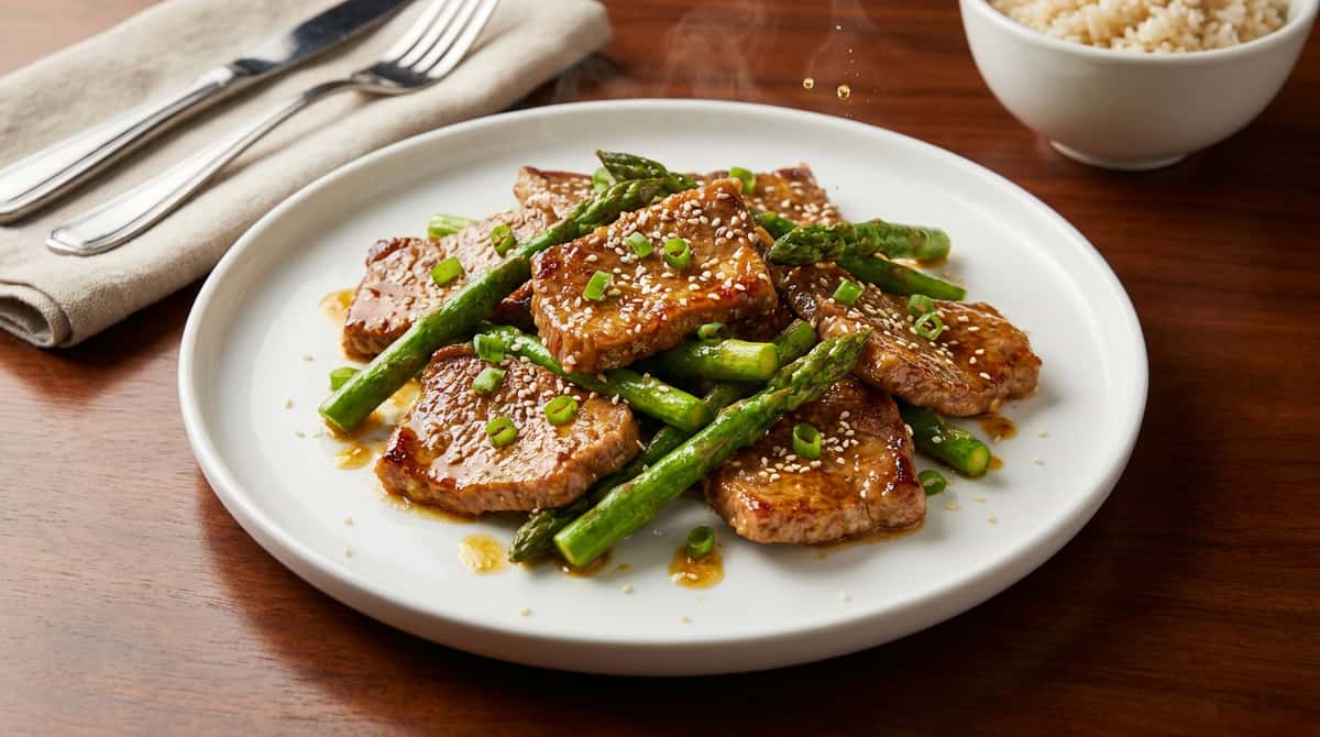 牛薄切り肉とアスパラの鶏ガラ香ばし焼き（完成イメージ）