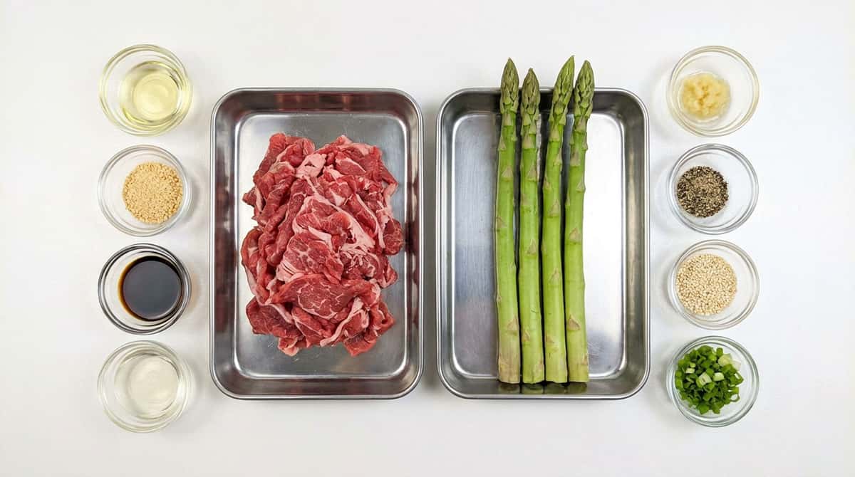 牛薄切り肉とアスパラの鶏ガラ香ばし焼き（材料）