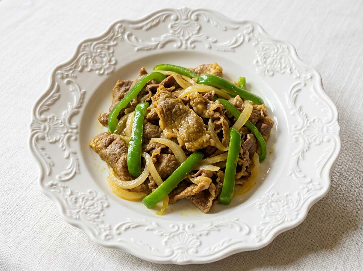 牛薄切り肉とピーマンのさっぱりカレー蒸し（レンジ）